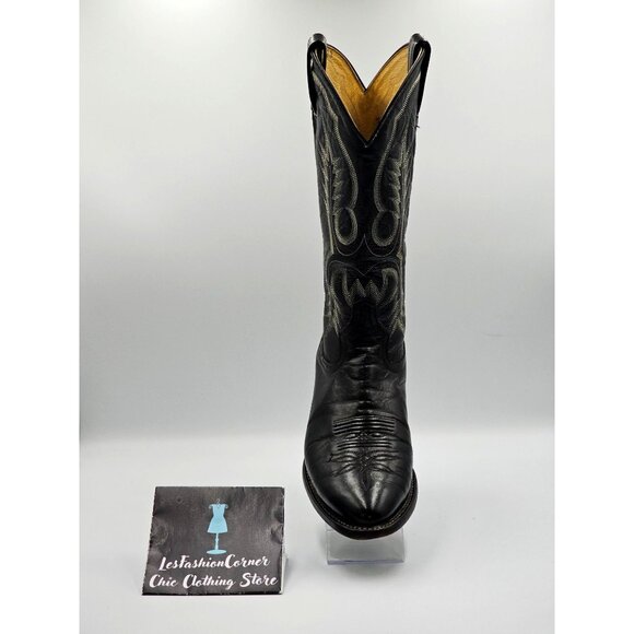 Tony Lama Men's Black Leather Western Cowboy Round Toe Boots Size 8D 2856 - Picture 13 of 16